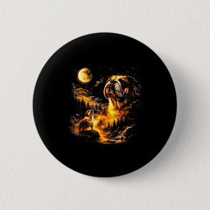 Bulldog howling to the moon vintage 90s funny dog button