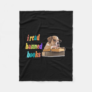 Bulldog I Read Banned Books Fleece Blanket