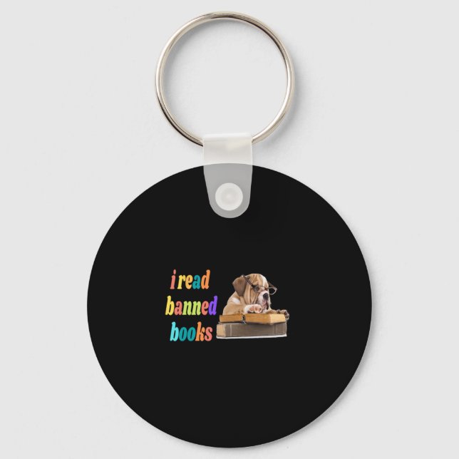 Bulldog I Read Banned Books  Keychain (Front)