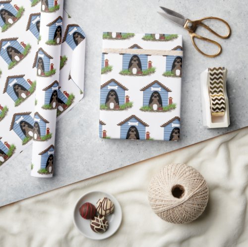 Bulldog in a Doghouse with Red Fire Hydrant Wrapping Paper