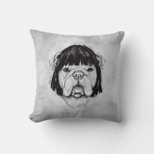 Bulldog In a Wig (Style 6) Fine Art Throw Pillow
