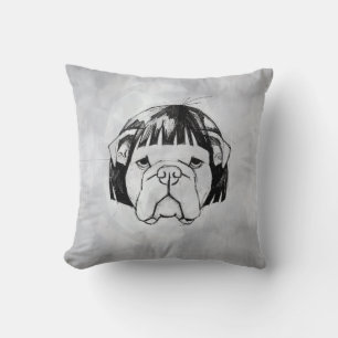 Bulldog In a Wig (Style 8) Fine Art Throw Pillow