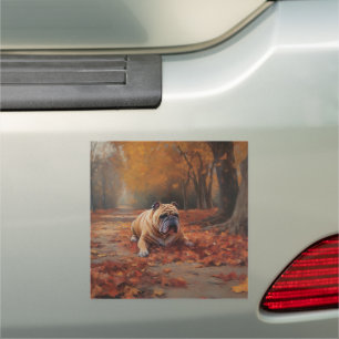 Bulldog in Autumn Leaves Fall Inspire Car Magnet