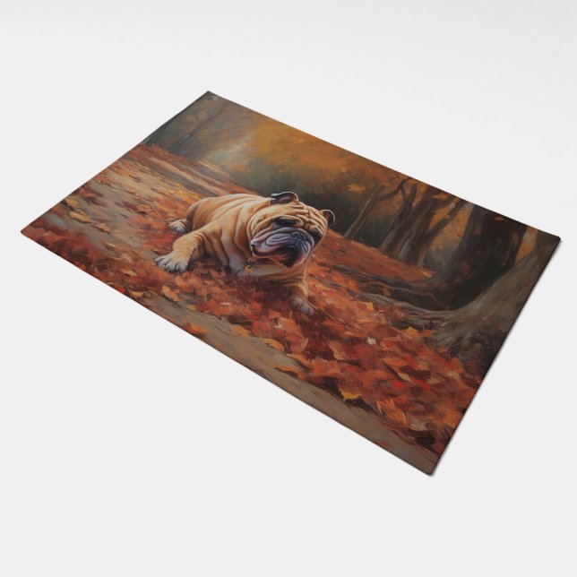 Bulldog in Autumn Leaves Fall Inspire  Doormat (Angled)