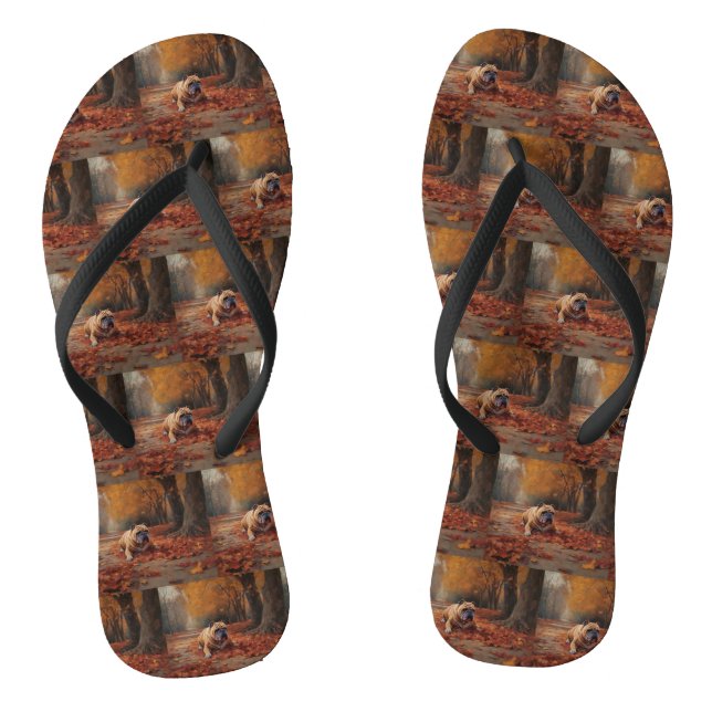 Bulldog in Autumn Leaves Fall Inspire  Flip Flops (Footbed)