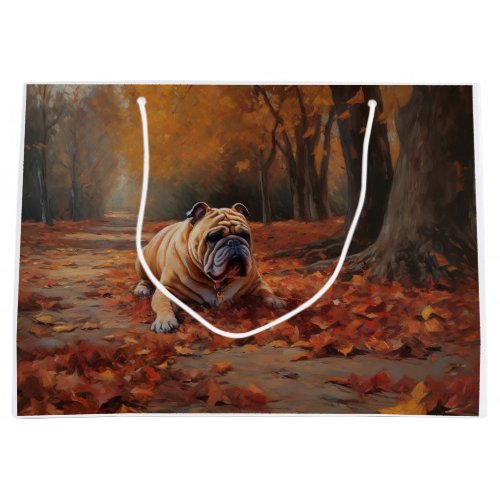 Bulldog in Autumn Leaves Fall Inspire  Large Gift Bag