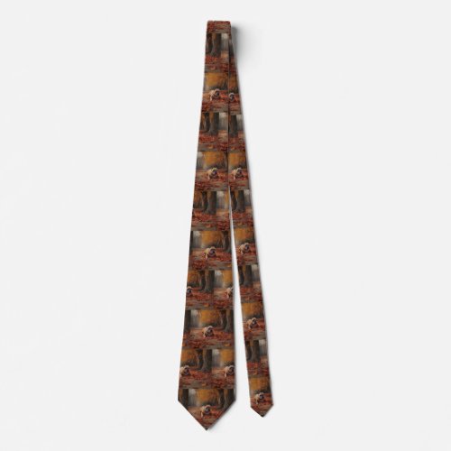 Bulldog in Autumn Leaves Fall Inspire  Neck Tie