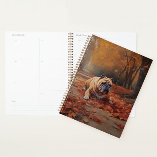 Bulldog in Autumn Leaves Fall Inspire  Planner