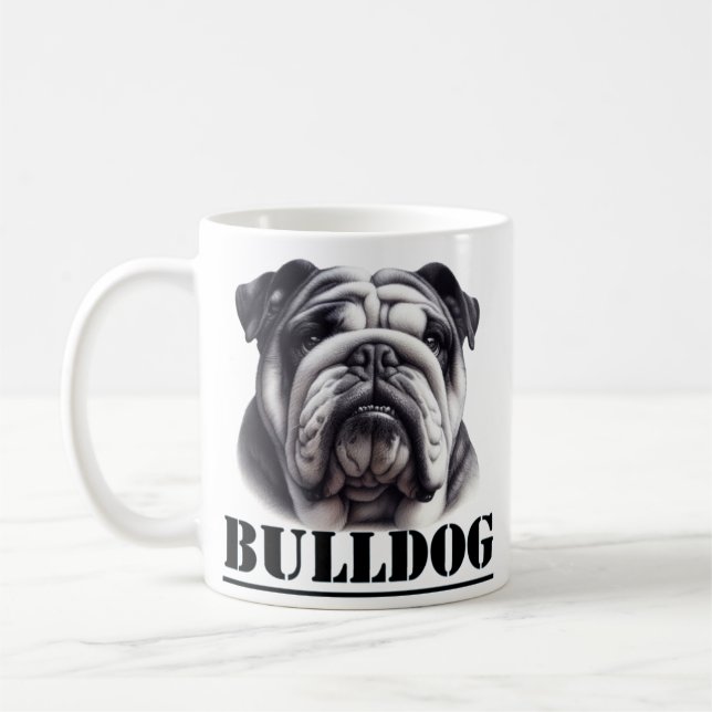 Bulldog in black & white coffee mug (Left)