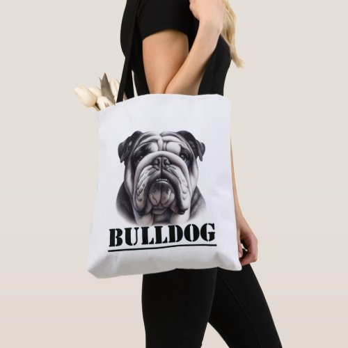 Bulldog in black  white tote bag