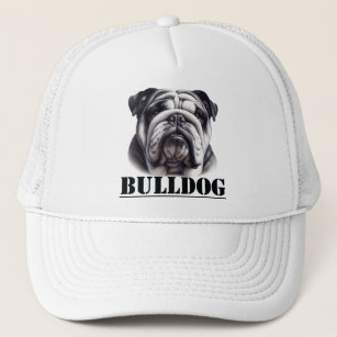 Bulldog in black & white trucker hat