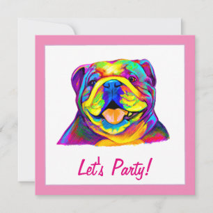 Bulldog in Colors Birthday Invitation