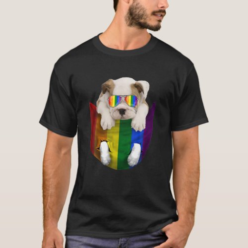 Bulldog In Pocket Rainbow Trans Gay LGBT Pride Ani T_Shirt