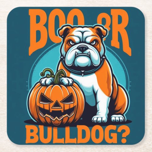 Bulldog in Pop Art Styls Halloween Square Paper Coaster