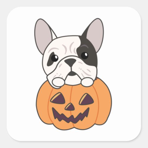 Bulldog In Pumpkin Cute Dogs Happy Halloween Squar Square Sticker