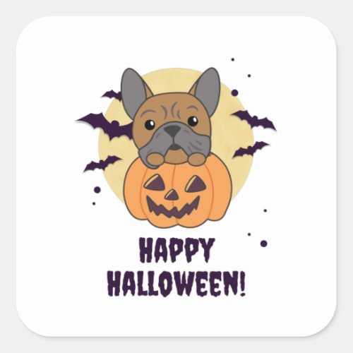 Bulldog In Pumpkin Cute Dogs Happy Halloween Square Sticker