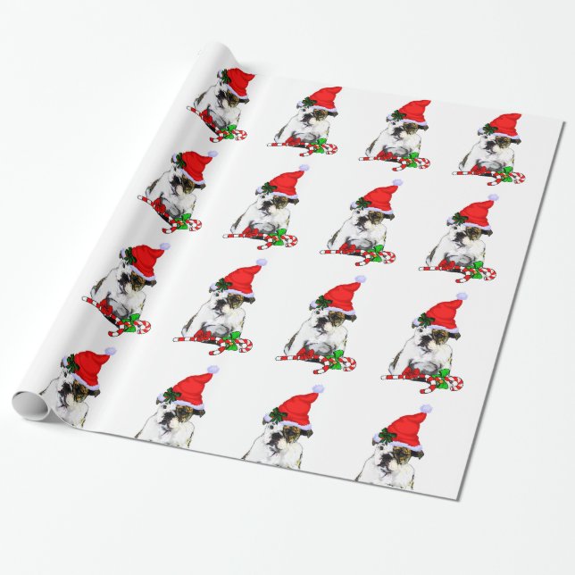 Bulldog In Santa Hat Christmas Wrapping Paper (Unrolled)