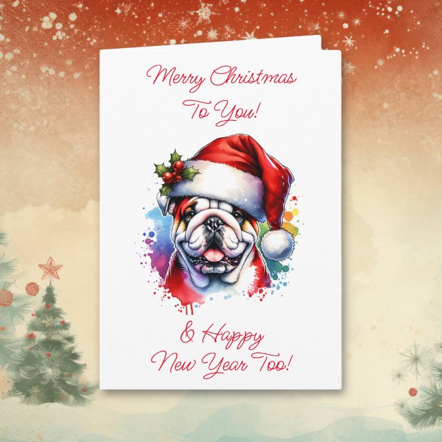  Bulldog in Santa Hat Personalized Christmas Card (Creator Uploaded)