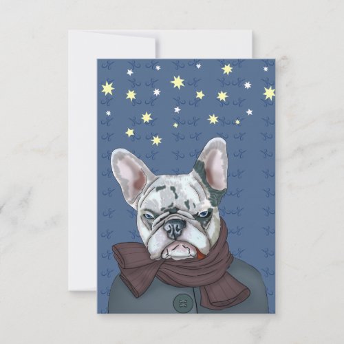 Bulldog in scarf and coat thank you card