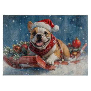 Bulldog in Sledge Let it Snow Christmas Cutting Board