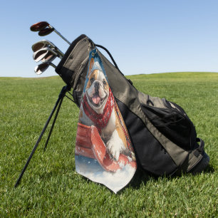 Bulldog in Sledge Let it Snow Christmas Golf Towel