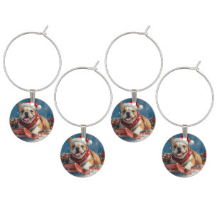 Bulldog in Sledge Let it Snow Christmas Wine Charm