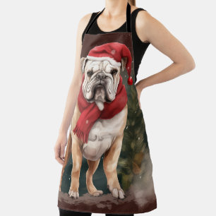 Bulldog in Snow Christmas Apron