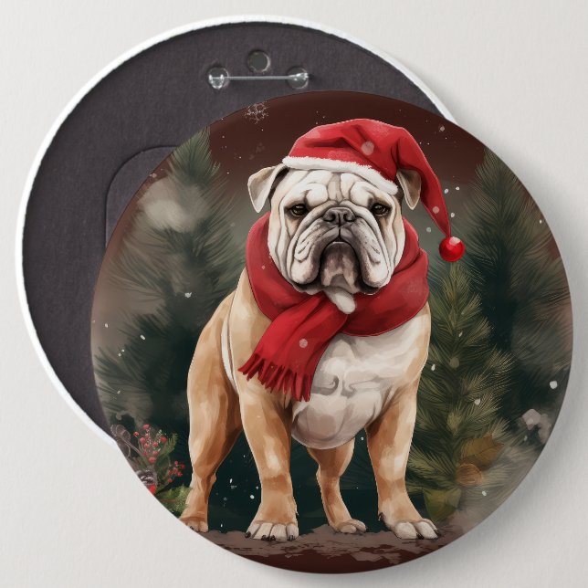 Bulldog in Snow Christmas Button (Front & Back)
