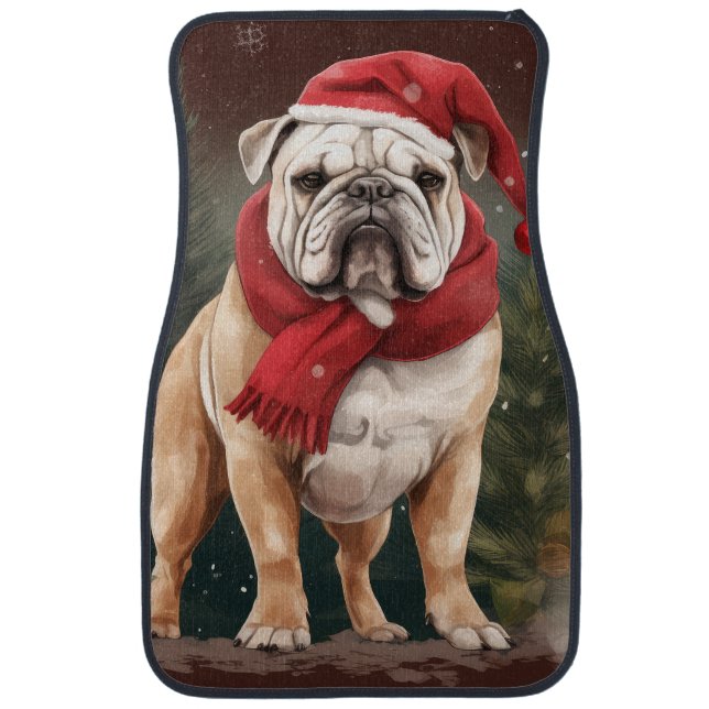 Bulldog in Snow Christmas Car Floor Mat (Front)