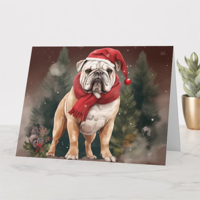 Bulldog in Snow Christmas Card (Small Plant)