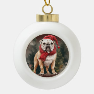 Bulldog in Snow Christmas Ceramic Ball Christmas Ornament