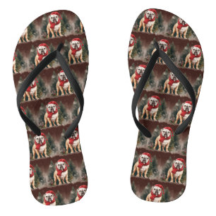 Bulldog in Snow Christmas Flip Flops