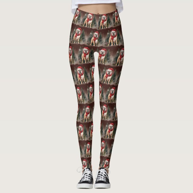 Bulldog in Snow Christmas Leggings (Front)
