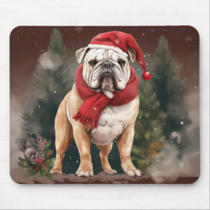 Bulldog in Snow Christmas Mouse Pad