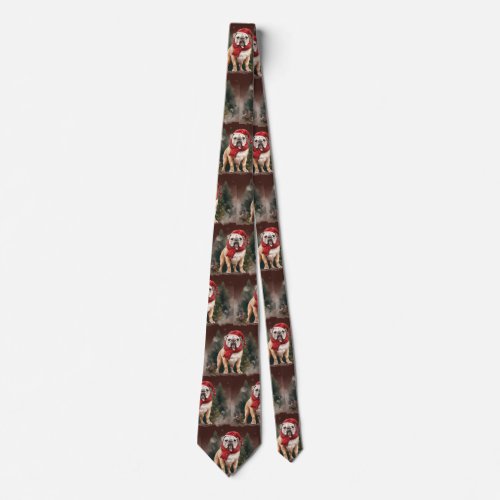 Bulldog in Snow Christmas Neck Tie