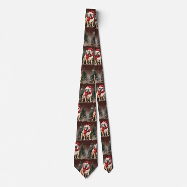 Bulldog in Snow Christmas Neck Tie (Front)