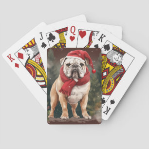 Bulldog in Snow Christmas Poker Cards