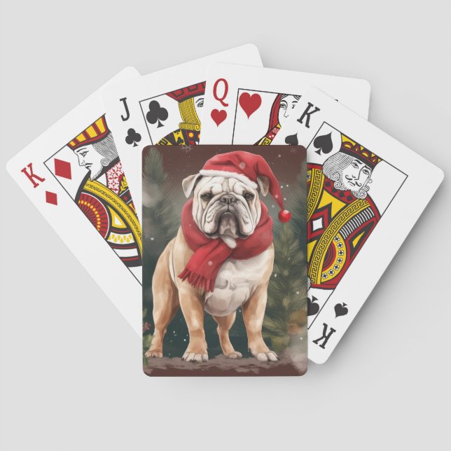 Bulldog in Snow Christmas Poker Cards (Back)