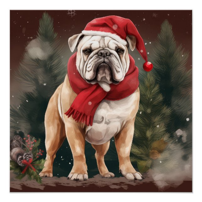 Bulldog in Snow Christmas Poster (Front)