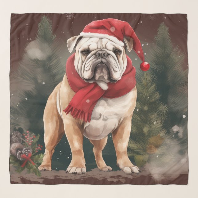 Bulldog in Snow Christmas Scarf (Front)