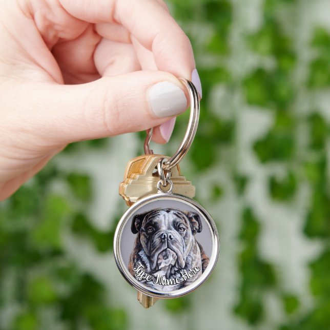 Bulldog Keychain Personalized English Bulldog Gift (Hand)