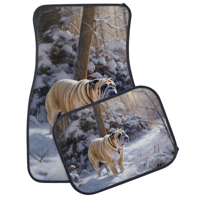 Bulldog Let It Snow Christmas Brushed  Car Floor Mat (Set)