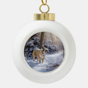 Bulldog Let It Snow Christmas Brushed Ceramic Ball Christmas Ornament