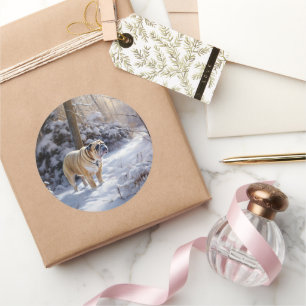 Bulldog Let It Snow Christmas Brushed Classic Round Sticker