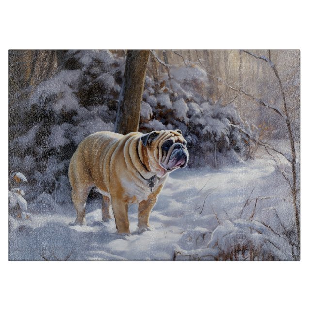 Bulldog Let It Snow Christmas Brushed  Cutting Board (Front)