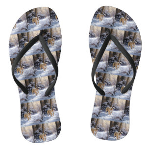 Bulldog Let It Snow Christmas Brushed  Flip Flops