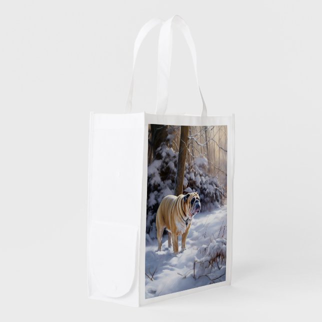Bulldog Let It Snow Christmas Brushed  Grocery Bag (Front Side)