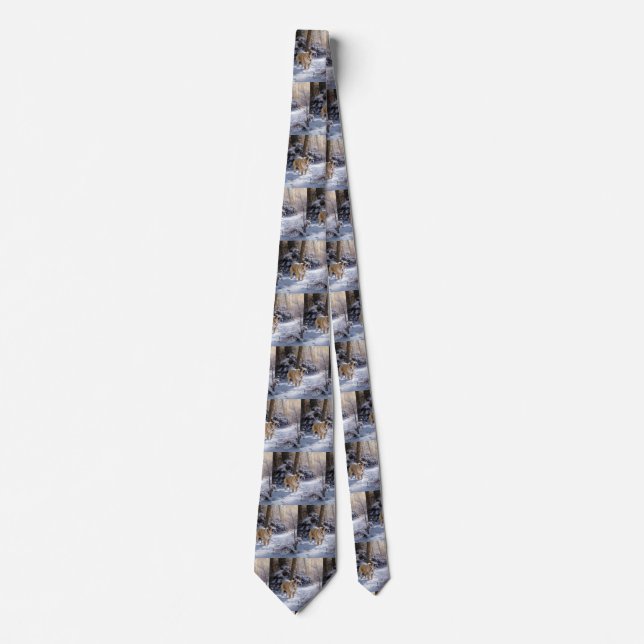 Bulldog Let It Snow Christmas Brushed  Neck Tie (Front)