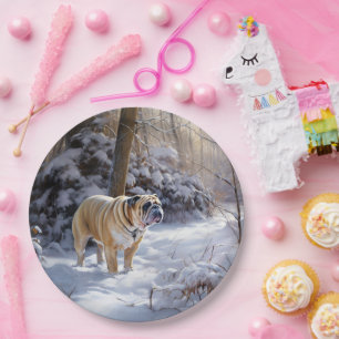 Bulldog Let It Snow Christmas Brushed  Paper Plates