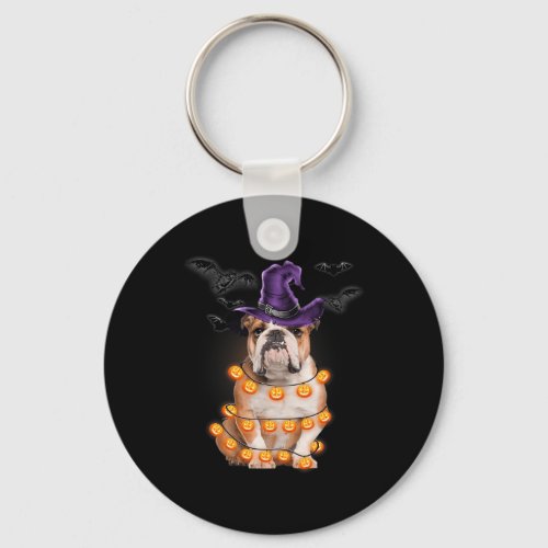 Bulldog Light Pumpkin Fun Halloween Tee  Keychain